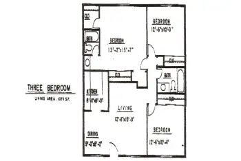 Ponderosa Pines Apartments: 3-Bedroom Floorplan